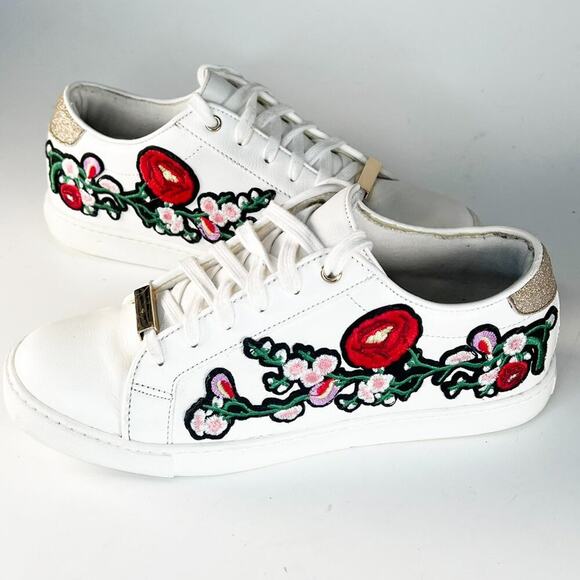 Aldo White Sneakers with Floral Embroidery and Gold Accents - Picture 1 of 13